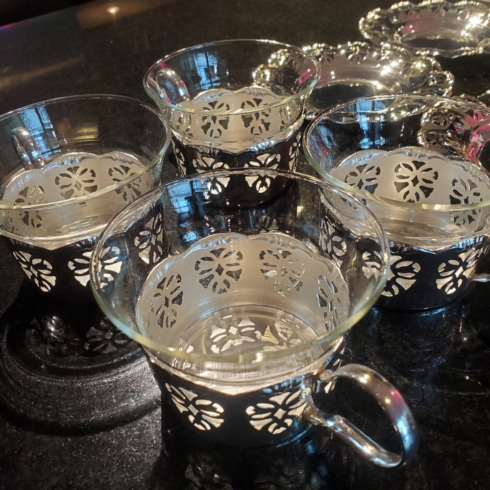 Vintage Schott Mainz Chrome Tea Cups Set 4